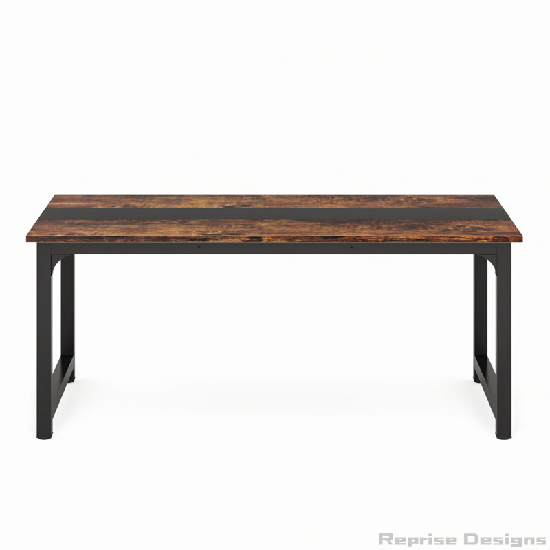 63" Large Modern Computer Desk With Steel Frame, Brown/Black