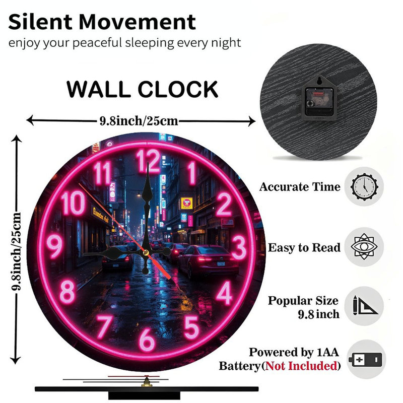 Art mural horloge néon