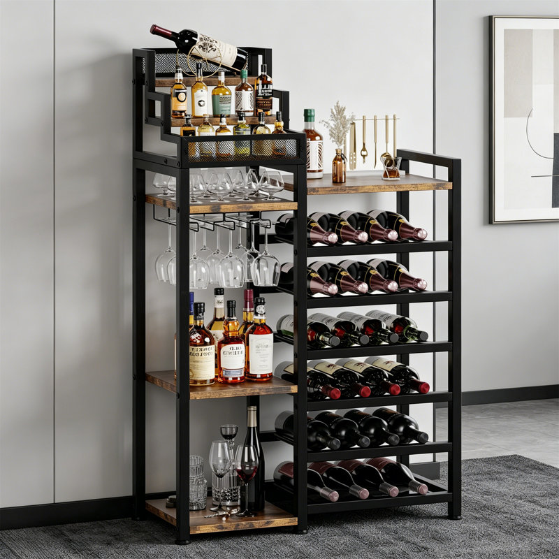 Wine Bottle & Glass Rack Black,Brown
