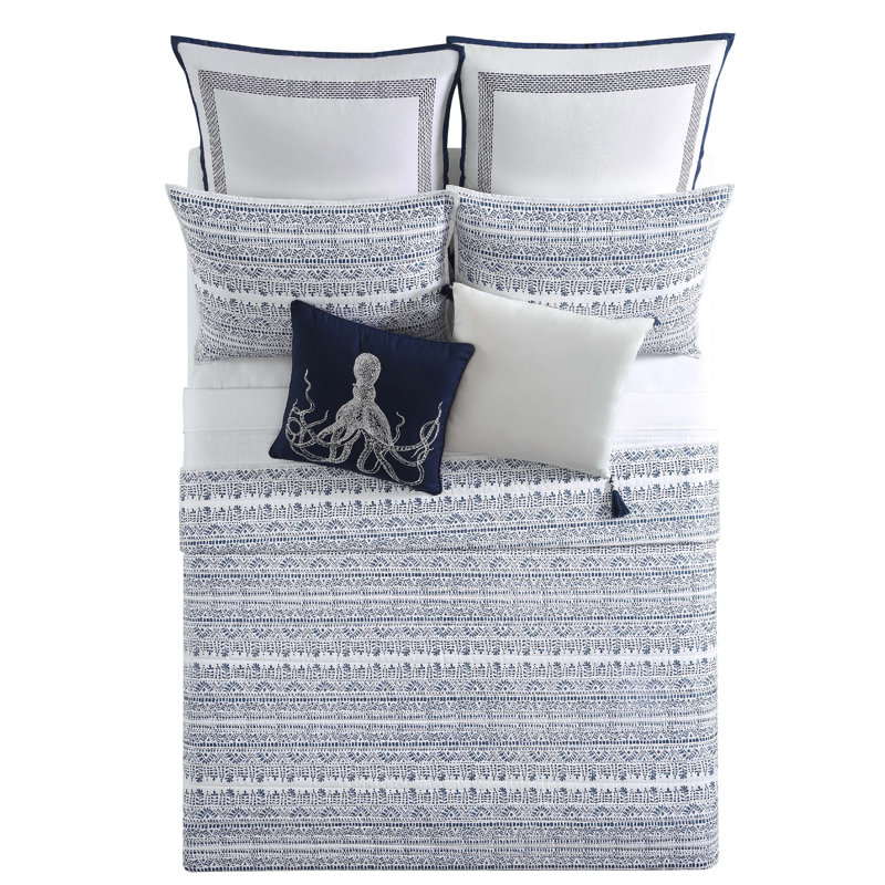 Ensemble de courtepointe Reef Blue / White Coastal, Courtepointe simple TG + 1 taie décorative