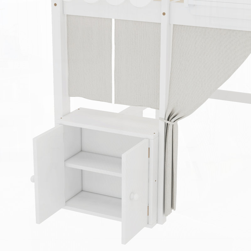 Lit moderne avec bibliothèque intégrée, Blanc, Double