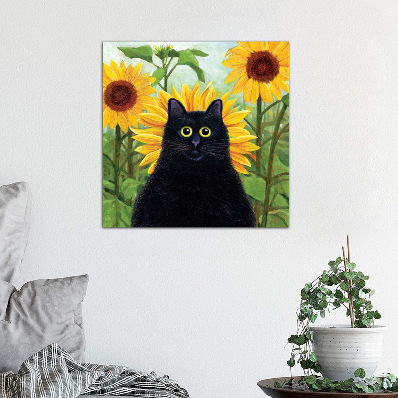 Dan De Lion With Sunflowers by Vicky Mount - Wrapped Canvas Painting, 45.72 cm H x 45.72 cm W x 3.175 cm D