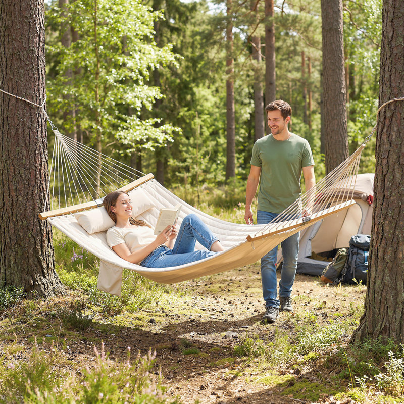 Outsunny Double Hammock 2-Person Extra Large Padded Swing Bed Cream White
