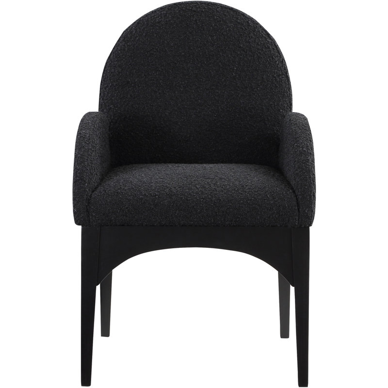 Waldorf Fabric Arm Chair Dining Chair, Black Boucle Fabric, Black