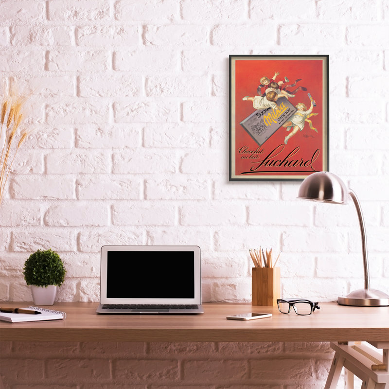 Publicité européenne rétro «Chocolat Au Lait», Giclée encadrée noir minuit, H 30 po x l 24 po