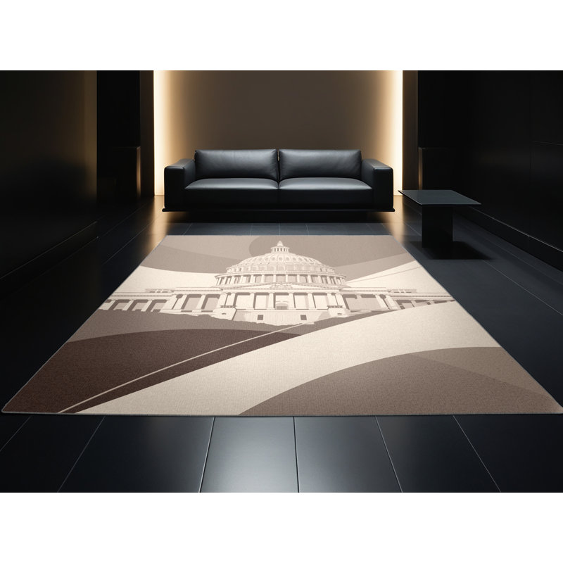 Tapis moderne gris Owan Us Capitol lavable à la machine - reliure grise, 7 x 10