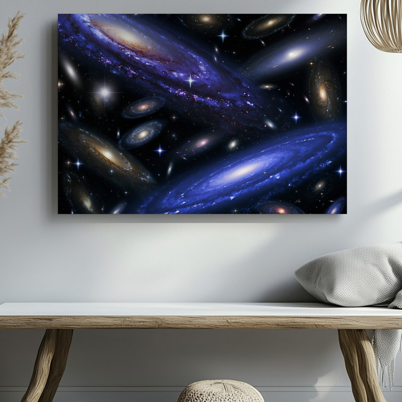 Toile dans un tableau cosmique à couper le souffle, un tableau de galaxies s'étale sur un fond noir velouté, H 9 po x l 12 po