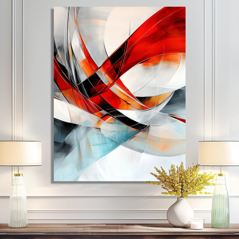 «Red Gray Shifting Ink Waters III», décor métallique moderne, impression métallique moderne, H 32 po x l 16 po x P 0,84 po