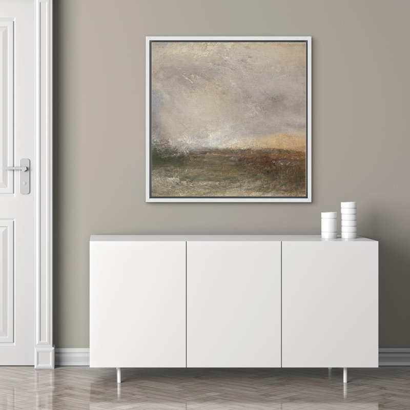Impressionniste paysage marin encadré sur toile, Blanc, H 16 po x l 16 po