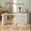 Table de cuisine 82,6 po en MDF avec rangement double-face, 2 tiroirs et 2 tablettes ouvertes blanches-129948091