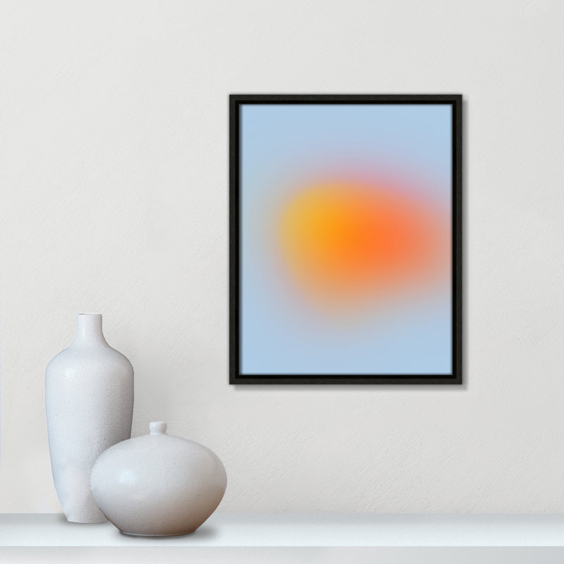Imprimé néon orange brillant, Pas de tapis, Cadre flottant espresso, H 15,5 po x l 12,5 po x P 2 po
