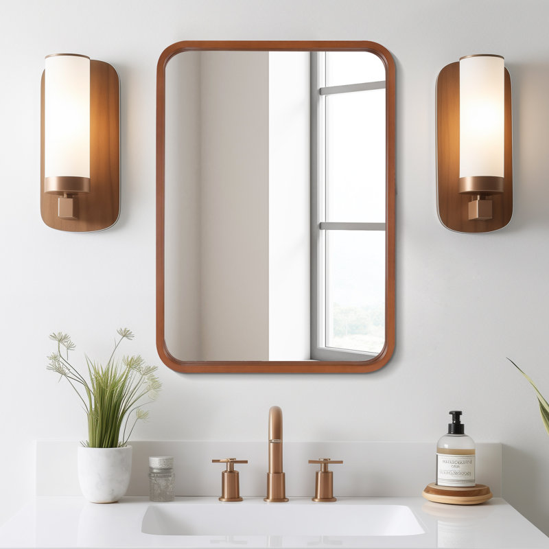 Miroir mural à arc avec cadre en bois, 30 po x 20 po, Brun