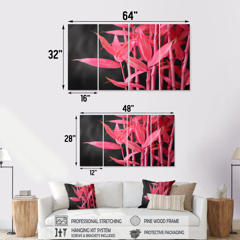 «Pink Black Bamboo Garden III», ensemble de reproductions d'art mural en bambou, H 28 po x l 48 po