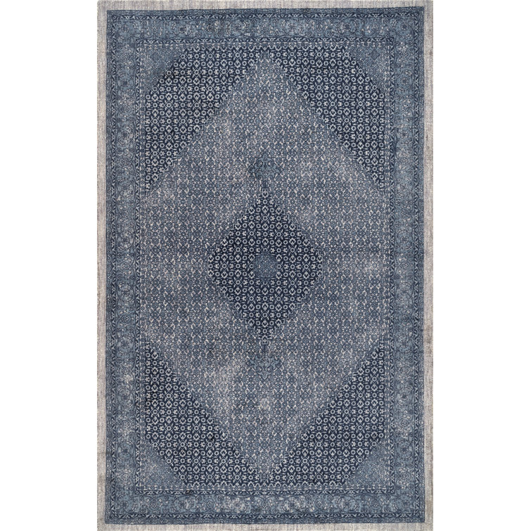 Tapis oriental bleu foncé en laine fabriqué à la main Emette