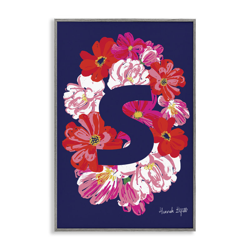 «Floral Bloom», lettre S, estampe numérique encadrée par Hannah Louise Byatt, Estampe numérique Farmhouse, H 18 po x l 12 po
