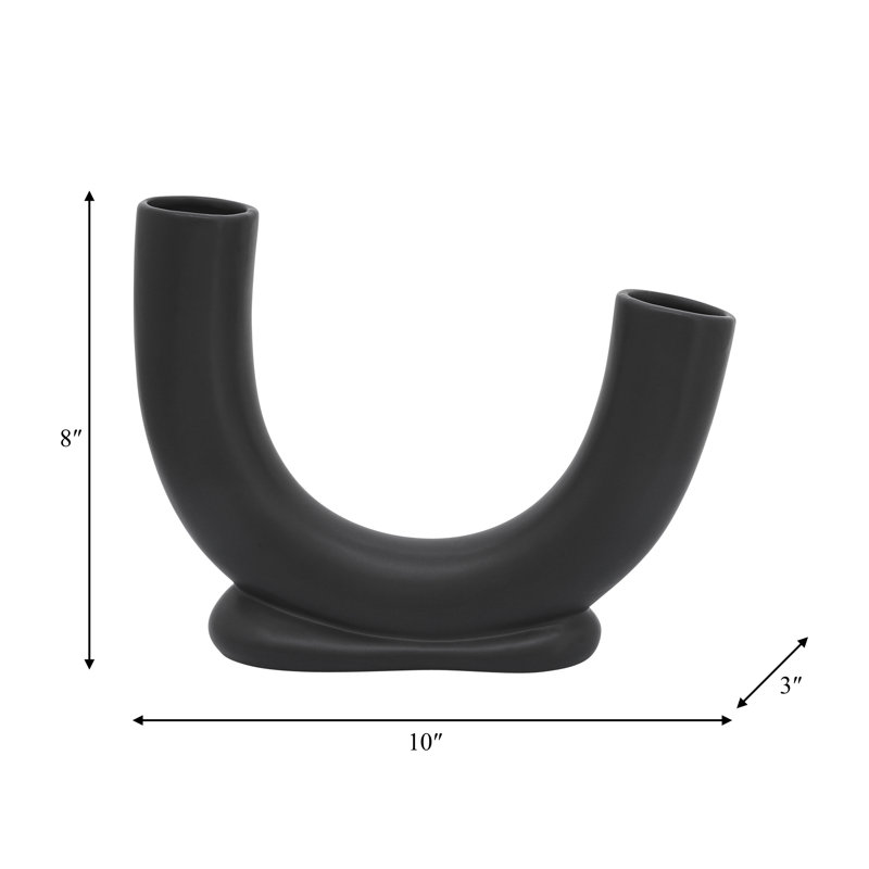 Tiarrah Vases Stoneware Ceramic Sculptural Arch Tube Form Modern Single Decorative Accent Vase Contemporary Curved Ceramic Stoneware Vessel for Floral Display Abstract U-Shape Statement Vase Decor