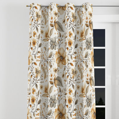 Panneaux de rideaux Country Farmhouse - Rideau à œillets à motif floral brun neutre avec œillets - 1 panneau