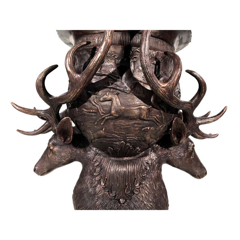 Bronze Large Deer Antler Planter Urn Sculpture Pair