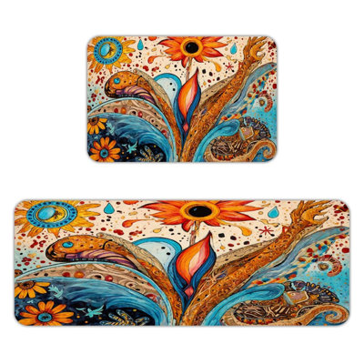 Abstract Floral, Kitchen Mats Set of 2