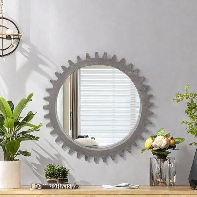 Industrial Gear-Shaped Decorative Mirror - Unique Cogwheel Frame Design Adds Mechanical Aesthetics to Your Space