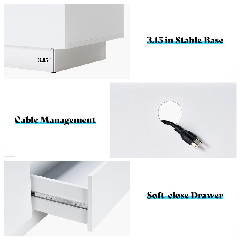 Bhhatu 70" High Gloss 2 Tier TV Stand With LED Light，Storage Cabinet & Open Shelf, White