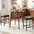 Bar Stools Set of 2, 25” Faux Leather Upholstered Saddle Stools with Metal Legs-128949387