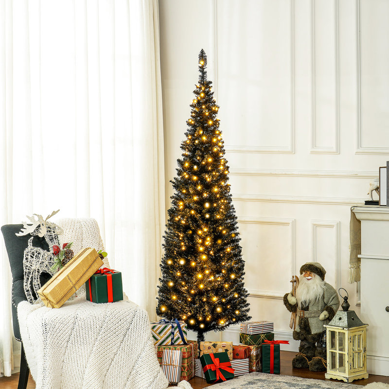Arbre de Noël artificiel de 59,1 po de hauteur avec 160 lumières, 294 pointes, grand arbre de décoration noir de 5 pi