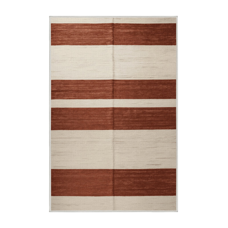 Tapis beige à rayures horizontales lavable à la machine