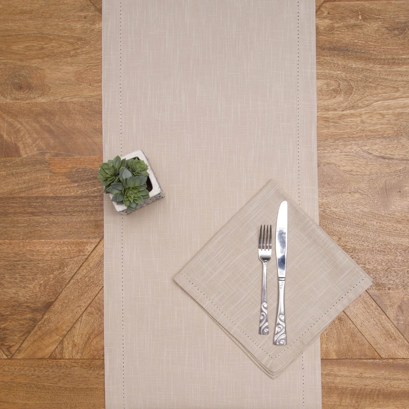 Hemstitch Solid Tan Table Runner, Tan