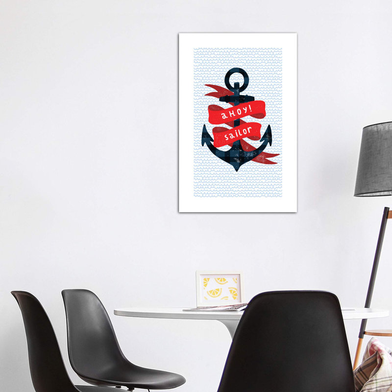 Nautical Anchor - impression d'art graphique, Toile tendue, Pas de tapis, H 48 po x l 32 po x P 1,5 po