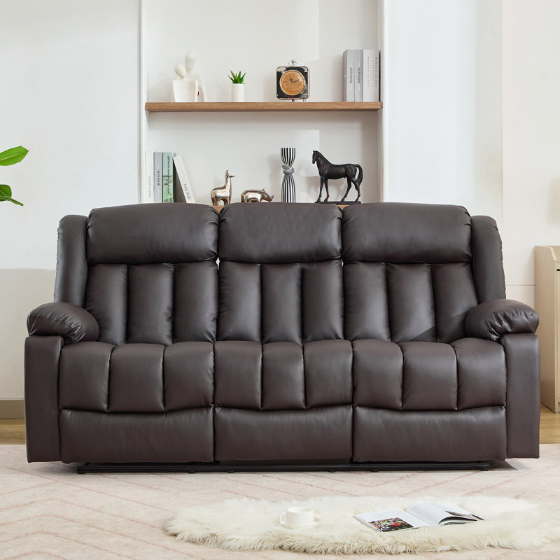 Kyleigh 3 Seater Faux Leather Reclining Sofa, Brown