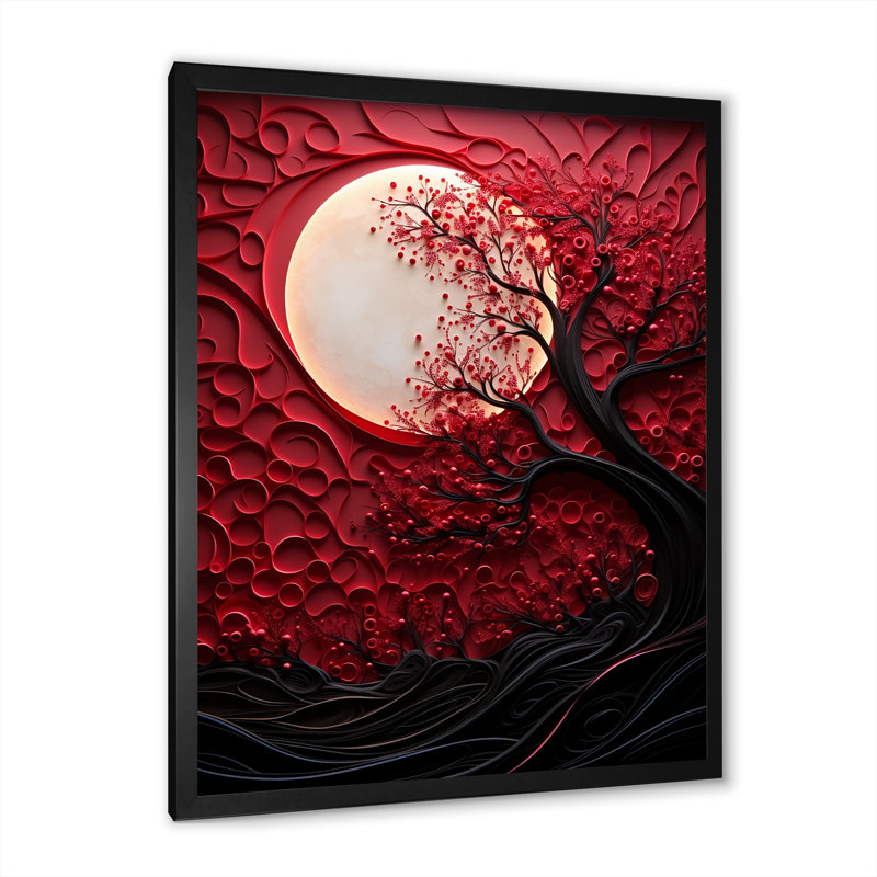 Red Moon Ruby Radiance - impressions sur toile de lune, Cadre simple noir, H 32 po x l 24 po x P 1 po