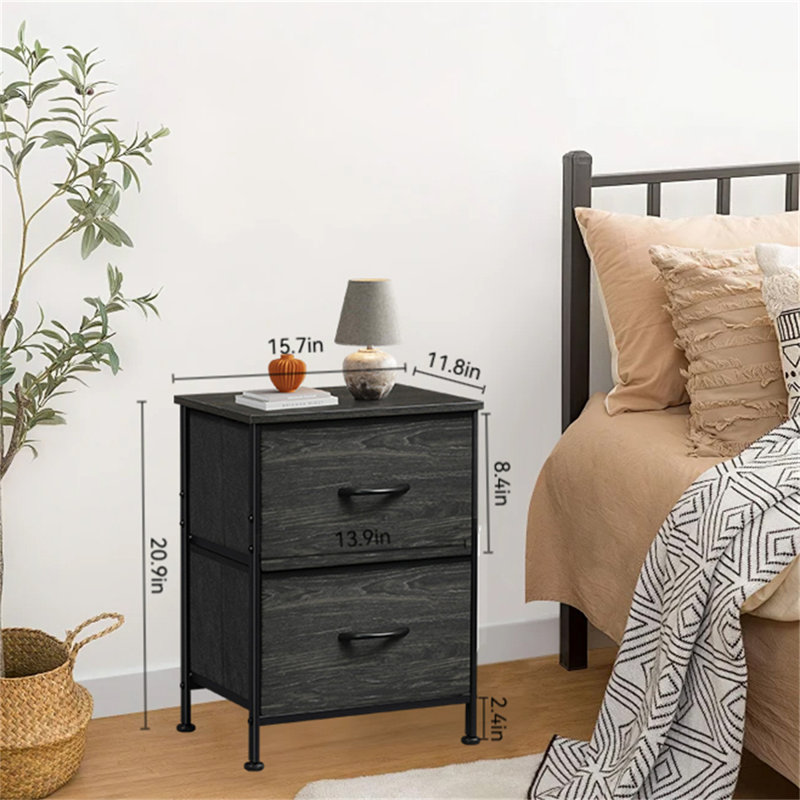 Table de chevet moderne avec rangement, Gris anthracite / noir