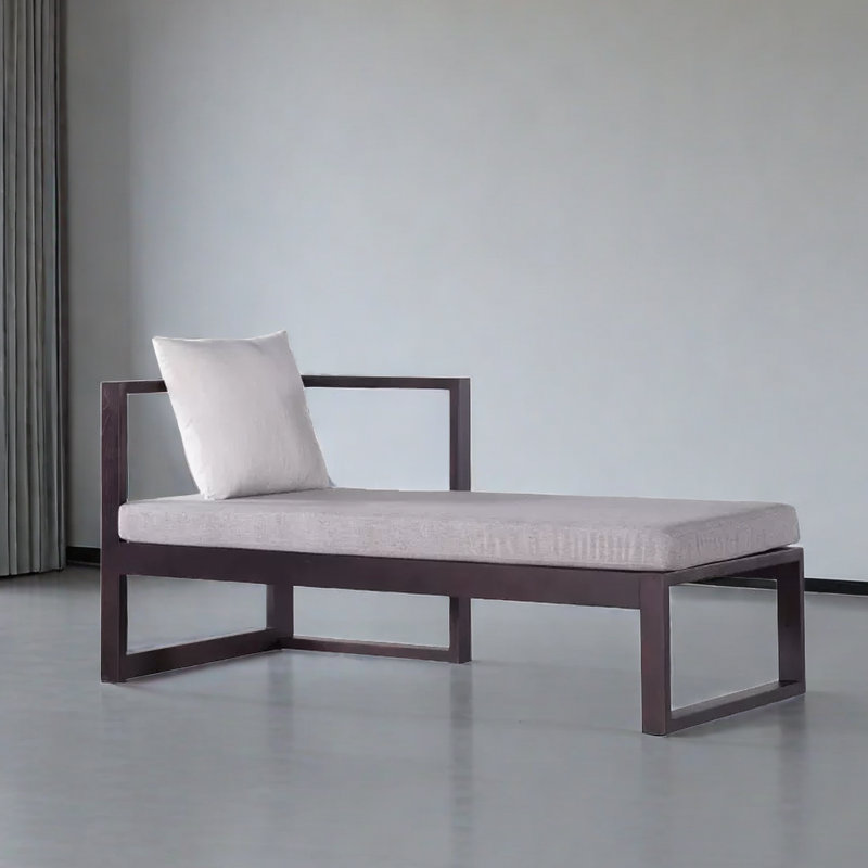 Chaise longue rembourrée en bois massif chinois, Chaise longue à accoudoir gauche