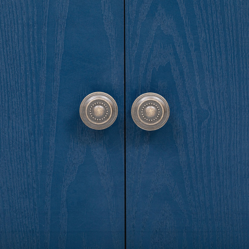 Armoire de rangement à quatre portes en placage de frêne avec pieds courbés, Bleu marine