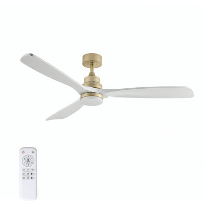 Ventilateur de plafond 59 pouces avec lumière, 3 pales en bois massif, télécommande, moteur à courant continu réversible à 6 vitesses pour le salon, la chambre à coucher et la salle à manger