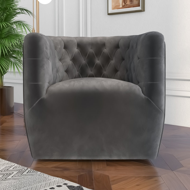 Brandon Contemporary Modern Swivel Living Room Accent Chair, Velvet Gray Velvet