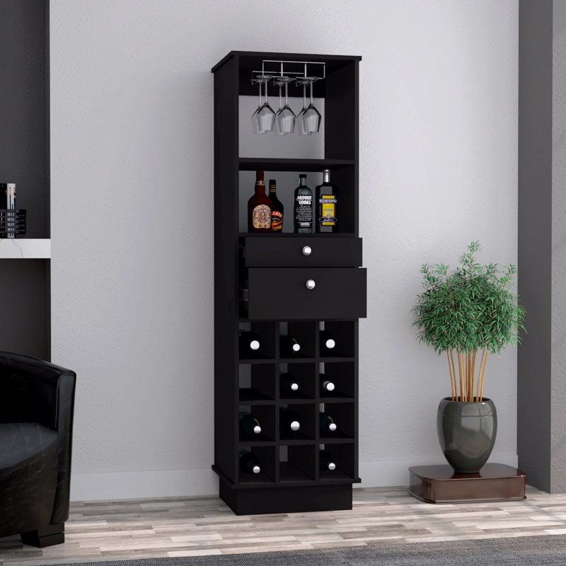 Armoire de bar 12 tablettes 2 tiroirs 12 bouteilles