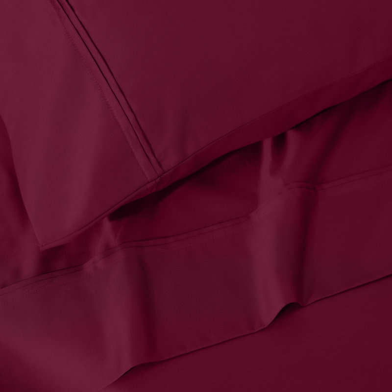 Ensemble de draps en satin de coton égyptien certifié Mellark 1200 fils au pouce carré, Bourgogne