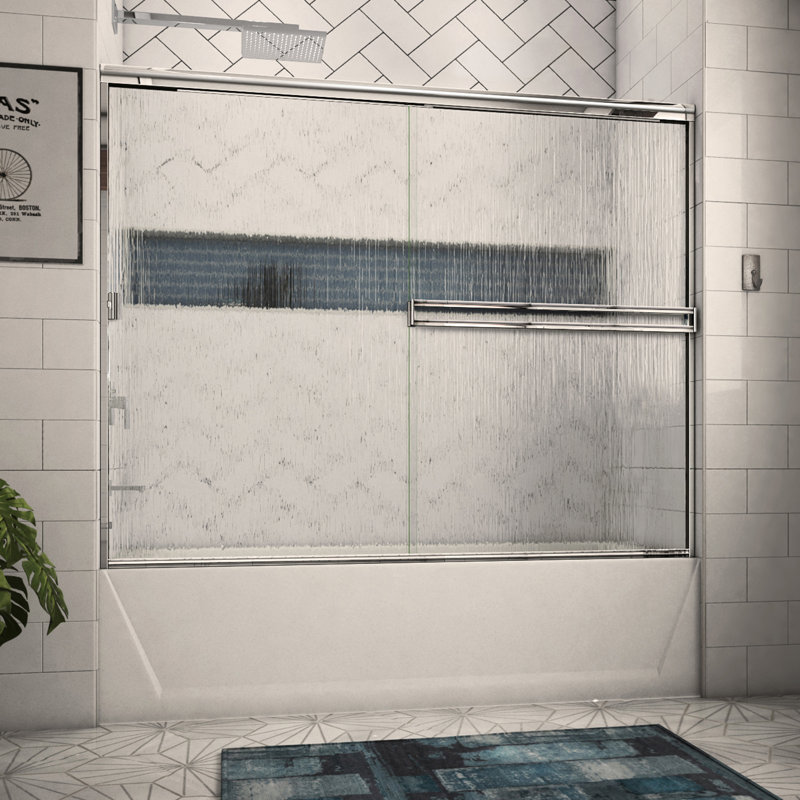 62" W x 57" H Bypass Semi-Frameless Tub Door, Rain, Polished Chrome