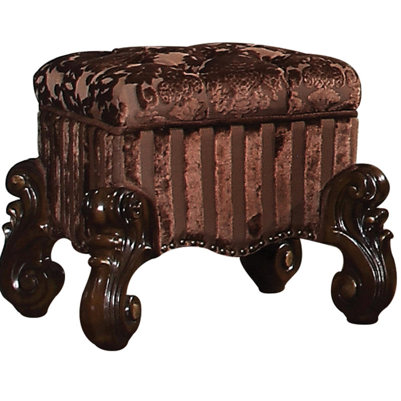 Élégant tabouret de coiffeuse rectangulaire en chêne cerisier avec siège à coussin serré brun et support en résine