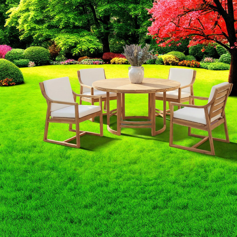 Ensemble de salle à manger de patio en bois d'acacia durable, finition teck clair pour des espaces extérieurs élégants