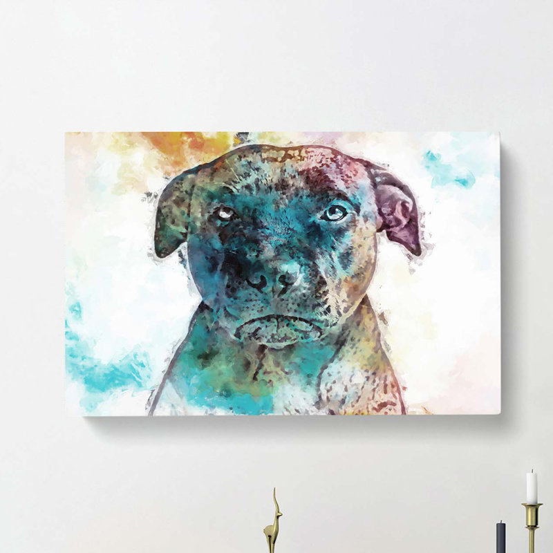 A Staffordshire Bull Terrier Dog In Abstract - Wrapped Canvas, 60cm H x 91cm W x 3cm D