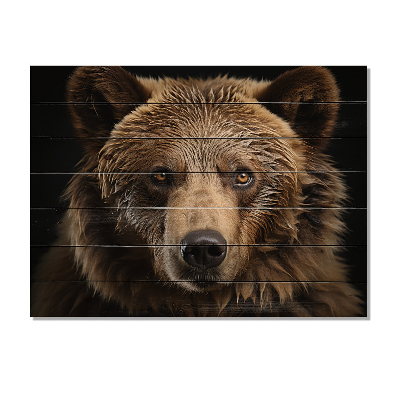 Portrait d'ours sur bois, H 24 po x l 32 po x P 0,78 po