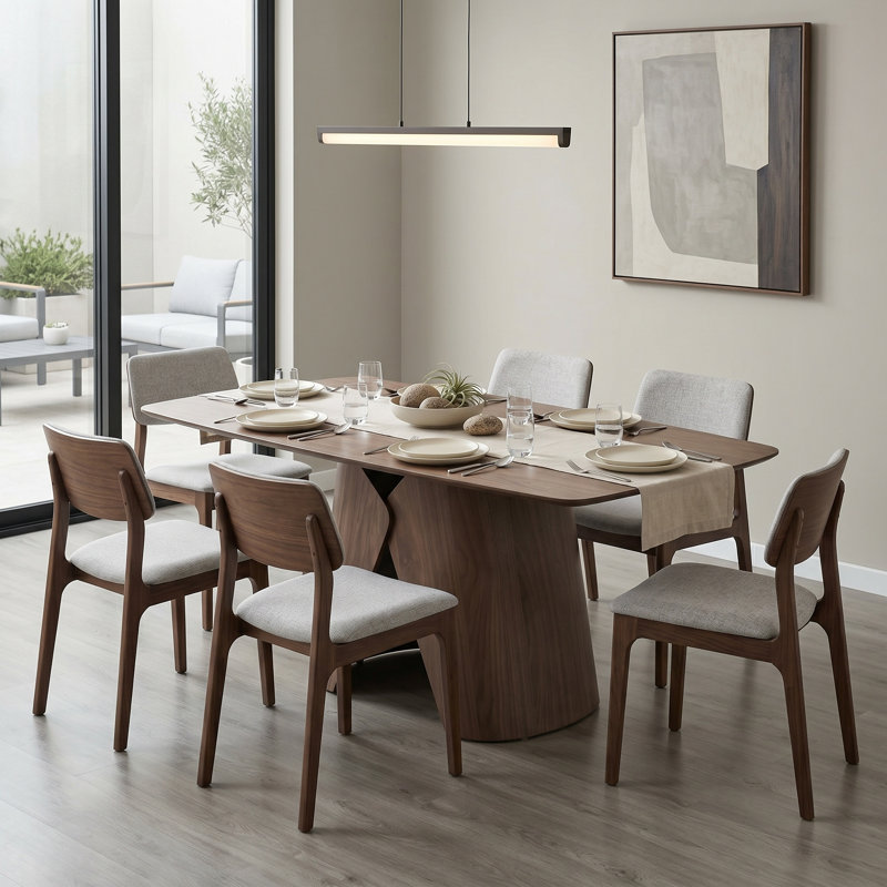 Table de salle à manger moderne 70,9 "avec base sculpturale en bois courbé pour 6 personnes, Noyer