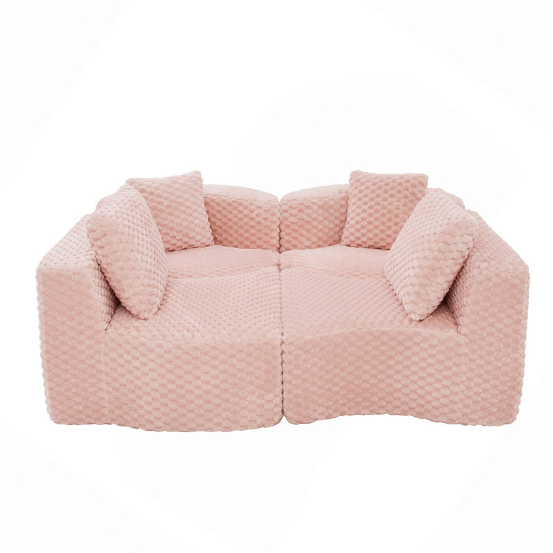 Canapé modulaire modulaire de 137,8 po sans os rembourré pour le salon, Pink Polyester, Pink