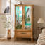 Vitrine lumineuse - Vitrine élégante en verre avec tablettes réglables, 2 portes et 1 tiroir - Buffet de rangement pour le vin avec ampoule incluse - Finition chêne clair