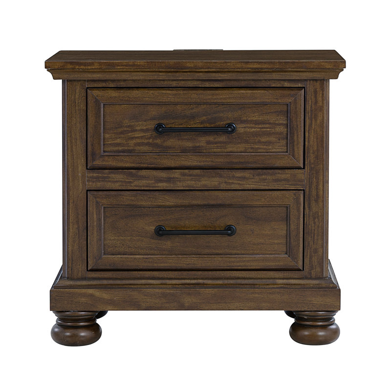 Table de chevet brune à 2 tiroirs avec port USB