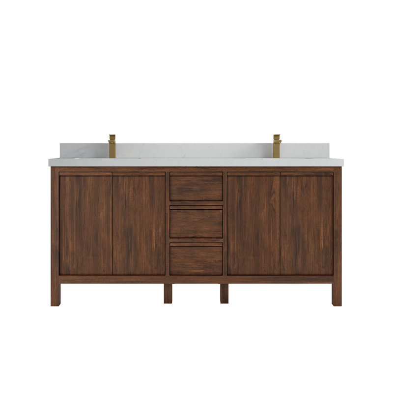 72'' Double Bathroom Vanity with Quartz Top, Carrara Quartz