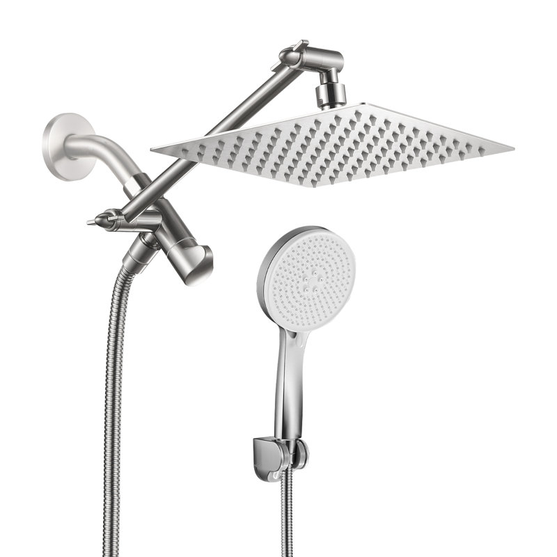 Adjustable 8" High Pressure Dual Shower Head with 5-Spray Handheld Shower, Brushed Nickel